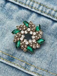 1pc Vintage Emerald Green Brooch, Luxury Zirconia Floral Wreath Design, Versatile Accessory To Enhance Elegant For Coats And Suits, Suitable For Gifting And Personal Use - Multicolor - View 6