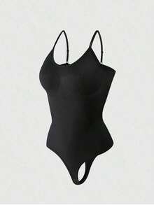 2Pcs High Waist Tummy Control Thong Bodysuit Figure - 黑色 - 查看 5