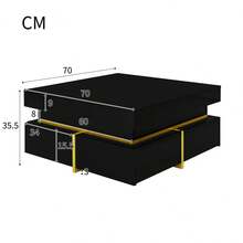 High-Gloss Coffee Table / Modern Coffee Table / MDF Living Room Table / Side Table With Drawers And Gold Accents / With Two Drawers / Easy To Clean And Assemble - Black - View 9