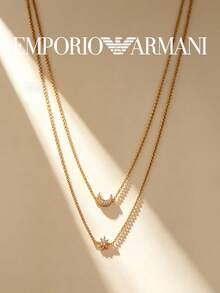 Rose Gold Multi-Layer Necklace With Crystal Crescent Moon And Star Pendant Armani EG3393221 Exquisite Romantic Daily Women's Jewelry - Rose Gold - View 3