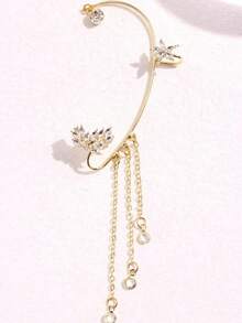 1pc Fashion Elegant Exquisite Gold Butterfly Rhinestone Left Ear Hook Earrings For Women, Holiday Gift, Daily Wear Jewelry - Multicolor - View 3