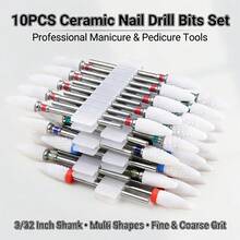 LUSLUKING 10PCS Ceramic Nail Drill Bits Set, 3/32 Inch Professional Manicure Pedicure Tools, Multi Shapes Fine Medium Coarse Grit For Acrylic Gel Nails Cuticle - Multicolor - View 6