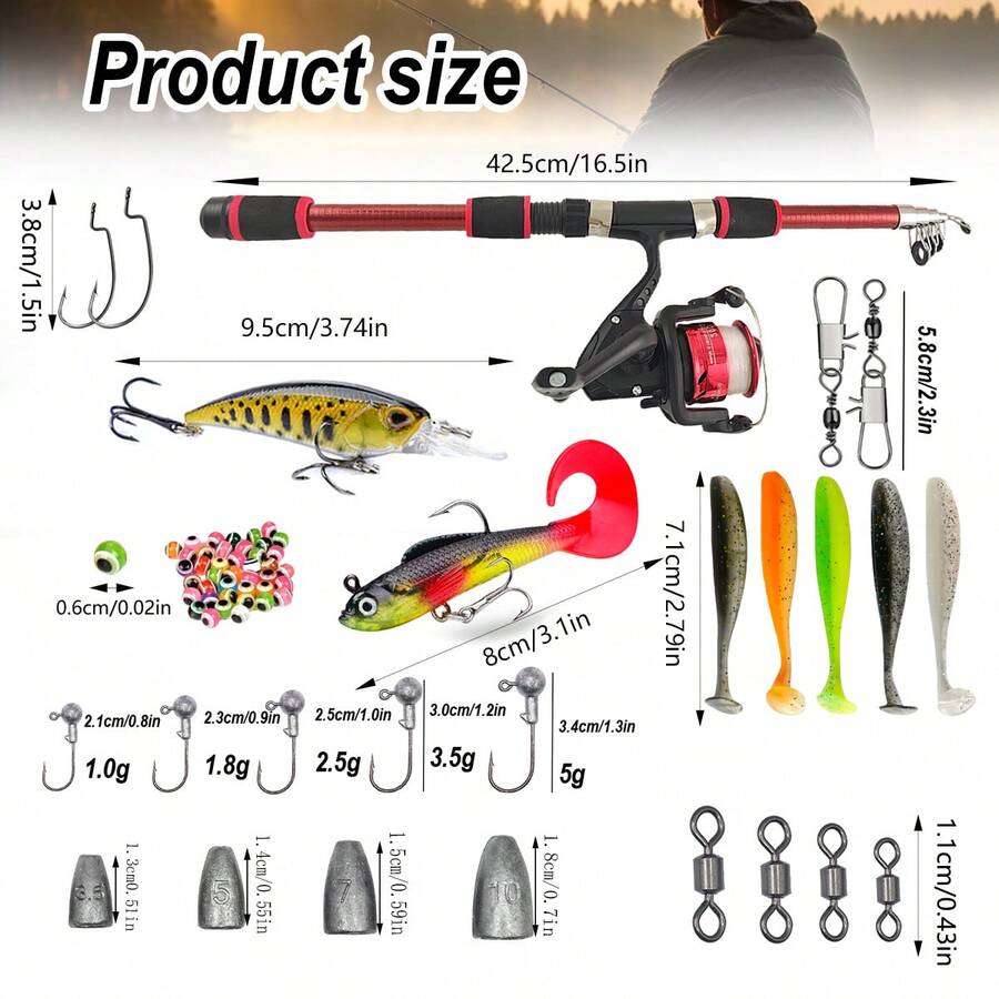 80/78pcs Beginner Fishing Rod & Reel Set, Telescopic Fishing Rod Kit With Lures, Hooks, Fishing Line, Tackle Bag, Complete Freshwater Fishing Starter Set