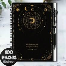 1套神秘星空風2D封面螺旋線圈筆記本組，附筆。100頁大容量，滿足工作與學習記錄需求。精美星座、星星與月亮圖案，展現獨特風格。無論是開學、日記、日常規劃，或是作為畢業禮物、生日禮物，都是絕佳選擇。 - H - 查看 1