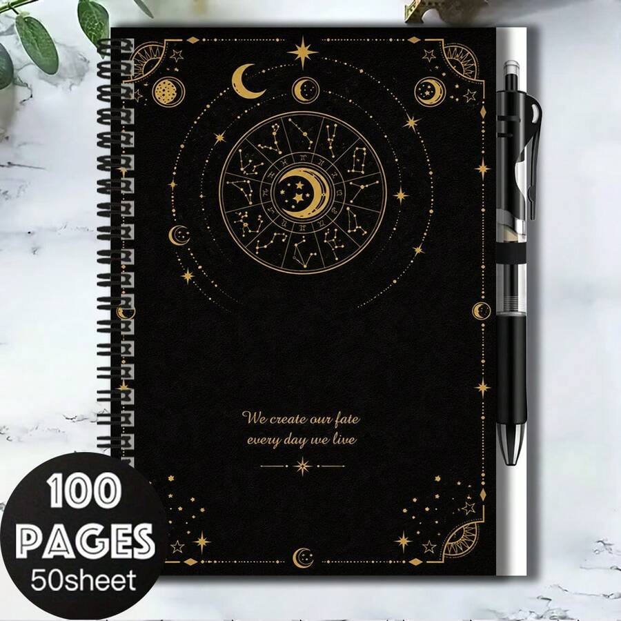 1套神秘星空風2D封面螺旋線圈筆記本組，附筆。100頁大容量，滿足工作與學習記錄需求。精美星座、星星與月亮圖案，展現獨特風格。無論是開學、日記、日常規劃，或是作為畢業禮物、生日禮物，都是絕佳選擇。 - H - 查看 1