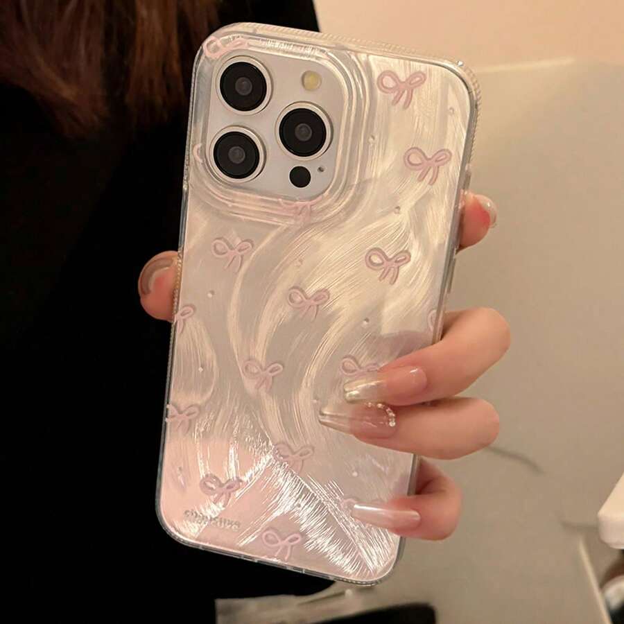 Funda de teléfono GUCADI pequeña de color rosa con lazo, textura perlada, de moda, a prueba de agua, a prueba de golpes, resistente a caídas y arañazos, 1 pieza - Multicolor - Ver 1