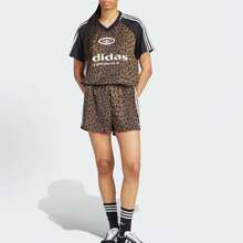 Adidas Originals Satin Loose Leopard Print & Striped 3/4 Length Sports Shorts, Women's Black/Rock Bronze - leopard print - 查看 4