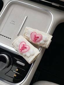 1/2PCS Acrylic Heart Bow Puff Cotton Car Door Handle Cover, Universal Interior Door Handle Protector Decoration - Multicolor - View 4