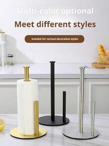 1pc Kitchen Paper Towel Holder, Countertop Paper Towel Dispenser, Stainless Steel Paper Towel Holder With Weighted Base, Heavy Duty Countertop Storage Organizer, Space-Saving Kitchen Paper Towel Rack, Durable Kitchen Supplies, Kitchen Storage Accessories - Multicolor - View 1