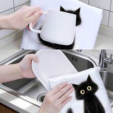 MEMNUN 2pcs Black & White Plaid Fluffy Black Cat Cartoon Long Hair Cat Print Kitchen Towels Dish Towels 40*60cm/45*70cm Super Soft Microfiber Modern Dish Cloths, Hand Towels, Home Decor, Kitchen Decor Cooking Baking Tea Towels Hand Towels Kitchen Accessories Machine Washable Cleaning Supplies Suitable For Restaurant Kitchen Holiday Decoration And Gifts All Seasons - Multicolor - View 11