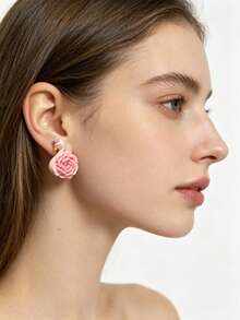 1 Pair Swan Rose Pink Earrings, Minimalist Elegant Versatile Personalized Style, Suitable For Girls' Dating, Parties, Vacations, Daily Wear, Ear Drops And Studs - Multicolor - View 5