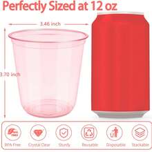 12oz Disposable Stemless Glasses,PET Solo Disposable Cups,Party Clear Plastic Wine Glasses For Parties Birthday,Wedding,Meeting,Christmas Party Supplies. (100, Pink) - 50 - 查看 7