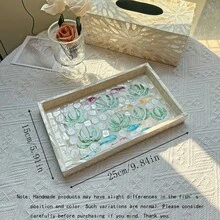 1个INS风格贝壳镶嵌装饰托盘，彩色拼布方形，手工镶嵌。适用于装饰客厅茶几、餐桌和日常收纳。也可作为节日礼物和派对餐桌装饰。 - 彩色 - 查看 17