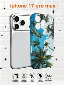 PJDNX 1 pieza Funda de teléfono con estampado de palmera tropical de verano, cielo azul, coco, océano, lunares, estilo de póster de vacaciones, película brillante, carcasa dura, recortes precisos para lente y auricular, cobertura completa, sensación ultraligera de mano desnuda, funda de teléfono 17 Pro Max, compatible con teléfono 16 Pro Max, 15 Pro Max, 14 Pro Max, moda de alta gama, teléfono divertido - Verde - Ver 2