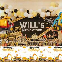 1pc Waterproof Thickened Plastic Dust-Proof Tablecloth, Industrial Engineering Style Yellow & Black Construction Vehicle Print, Rectangular Full-Size Flat Lay Design, Oil-Resistant Easy-To-Wipe Table Cover, Suitable For Engineering Theme Birthday Party, Team Building Gathering, Themed Party Table Decoration - A - View 7