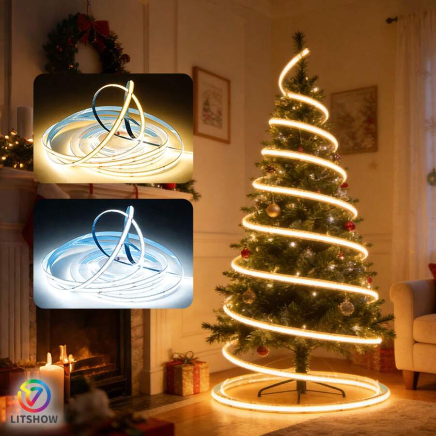LITSHOW COB LED Strip 320 LEDs/M, Soft Flexible DIY Cuttable, Ultra Bright Even Glow, Multiple Switch Types Available For Kitchen, Cabinet, Bedroom, Home Decor - Push Button Switch - View 1