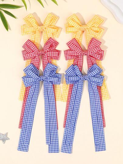 2入開學季休閒簡約蝴蝶結髮夾，雙層紋理格紋蝴蝶結髮夾，日常髮飾必備，青少年女孩髮飾配件