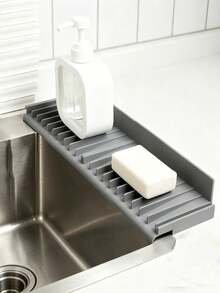 3/2/1pc Faucet Splash Guard, Modular Water Channel, Kitchen Faucet Silicone Mat, Non-Slip Quick-Dry Draining Mat, Easy-To-Clean Surface, Suitable For Single-Hole Faucets, Suitable For Kitchen And Bathroom, Kitchen Supplies, Kitchen Essentials, Home Essentials, Father's Day Gift, Kitchen Storage - Grey - View 10