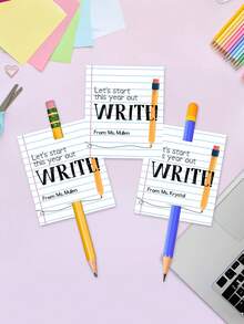 15pcs Custom Text Teacher Back To School Pencil Gift Tags, Personalized "Let's Start This Year Out WRITE!" Printable Tags, Cute Notebook Paper Design Tags For Classroom Gifts - Multicolor - View 5