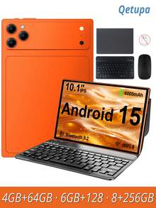 Qetupa Android 15 10.1英寸平板电脑，配备保护套、键盘和鼠标，8GB RAM + 256GB ROM（支持1TB SD卡扩展），MTK6771八核2.0GHz处理器，高清(1280x800) IPS触控屏，500万像素前置摄像头和800万像素后置摄像头，6000mAh电池，蓝牙5.2，802.11ax Wi-Fi 6，GPS，Type-C充电接口 - 橘色 - 查看 1