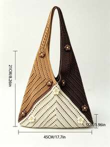 Dedoo Bolso de hombro bohemio de moda multicolor, diseño de ganchillo con patrón de tortuga marina, bolso de gran capacidad con apertura superior, material de poliéster beige con sensación - Amarillo - Ver 8