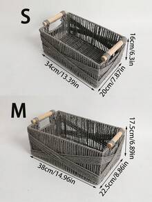 1pc/2pcs Paper Woven Storage Basket With Handle, Lace Decorated Desktop Organizer Box, Rectangular Basket Suitable For Cosmetics, Keys, Remote Controls, Snacks, Clothes And Toys, Home Multi-Functional Decorative Storage Rack, Halloween And Christmas Gift, Minimalist Style, Clean - Dark Grey - View 6