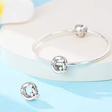 1pc S925 Sterling Silver 26 English Alphabet Bead, Original Rhinestone Star 3D Design, Versatile Spacer Bead Accessory, Compatible With Bracelets And Necklaces, Customizable Initial, Showcases Personalized Style, Meets Handmade Crafting And Daily Wear Needs - Silver - View 8