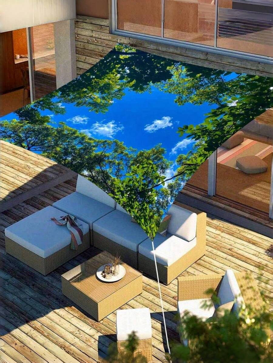 1pc Bohemian Style Tree Sky Cloud Leaf Sun Shade Canopy - 6 Person Outdoor Sun Shade, Suitable For Garden, Beach, Patio - All Season Use, Easy To Install And Store (Frame Not Included), Patio Garden Sun Protection - Cloud Leaf - View 1