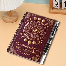 1 Set Mysterious Astrology Style 2D Cover Spiral Coil Notebook Set With Pen, 100 Pages Large Capacity, Suitable For Study And Work Records, Exquisite Constellation Pattern With Inspirational Quotes, Combining Aesthetics And Practicality, Perfect For Back To School, Daily Planning, Graduation Gift, Birthday Gift, Start A New Writing Experience! - C - View 5