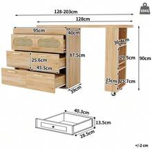 Bar Table With 6 Drawers And Doors In Synthetic Rattan, 360° Swivel Table With Anti-Tip Device, Large Storage Space, Metal Handles, Ideal Bistro Table For The Living Room, Kitchen, Dining Room Or Workspace. - Natural Color - View 5