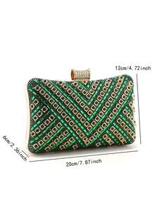 Handbag With Metal Handle, Evening Bag With Diamonds, Gold Wedding Clutch, Shoulder Bag With Chain, Small Handbag - Green - View 2