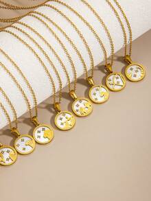 1PC 12 Zodiac Style Stainless Steel Cast Carved Detail Decorative Necklace Unisex Daily Streetwear / Outfit Essential Suitable For Various Holiday Gifts Gift For Girlfriend - Pisces - View 7