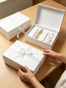 1pc White Gift Box, Size 9"X6.7"X2.8", Reusable, With Lid, Magnetic Closure, Rectangular Foldable, Suitable For Proposal Box, Wedding, Christmas, Halloween, Birthday Gift Packaging - Multicolor - View 5