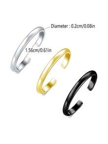 3pcs Multi-Size Solid Color Toe Ring Set, Silver/Gold/Black Summer Beach Jewelry, Minimalist Stackable Toe Rings, Suitable For Daily Wear And Vacation - Multicolor - View 4