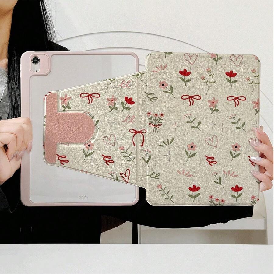 1pc Cream Base Ditsy Red Tiny Flower Bow Hollow Heart Minimal Tablet Case,Multi-Angle Magnetic Stand Cover With Auto Sleep/Wake Function,Compatible With IPad PRO/AIR, Compatible With SAMSUNG,Compatible With XIAOMI Pad 5/6/7,Compatible With Oppo Pad,Compatible With Huawei Matepad,Compatible With Vivo Pad,Compatible With Honor Pad,Compatible With Lenovo Xiaoxin Pad - Multicolor - View 1