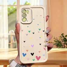 1 ốp điện thoại thời trang chất liệu TPU Android nguyên chất, họa tiết nhiều trái tim mini, bảo vệ ống kính, dày chống rơi, chống vân tay, màu be cát kim cương, tương thích với iPhone/HONOR/ - Màu be - Xem 5