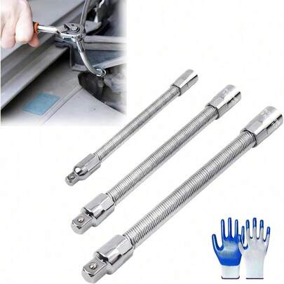 Juego de 3 piezas de barras de extensión flexibles para llaves de vaso 1/2" 1/4" 3/8" con eje de transmisión de 10" 8" 6"