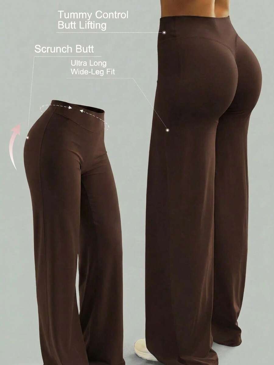 1 Pair Of Women's Loose-Fitting, Solid-Color Wide-Leg Yoga Pants, Comfortable And Versatile, Suitable For Running, Working Out, And Yoga In Spring - Chocolate Brown - View 1