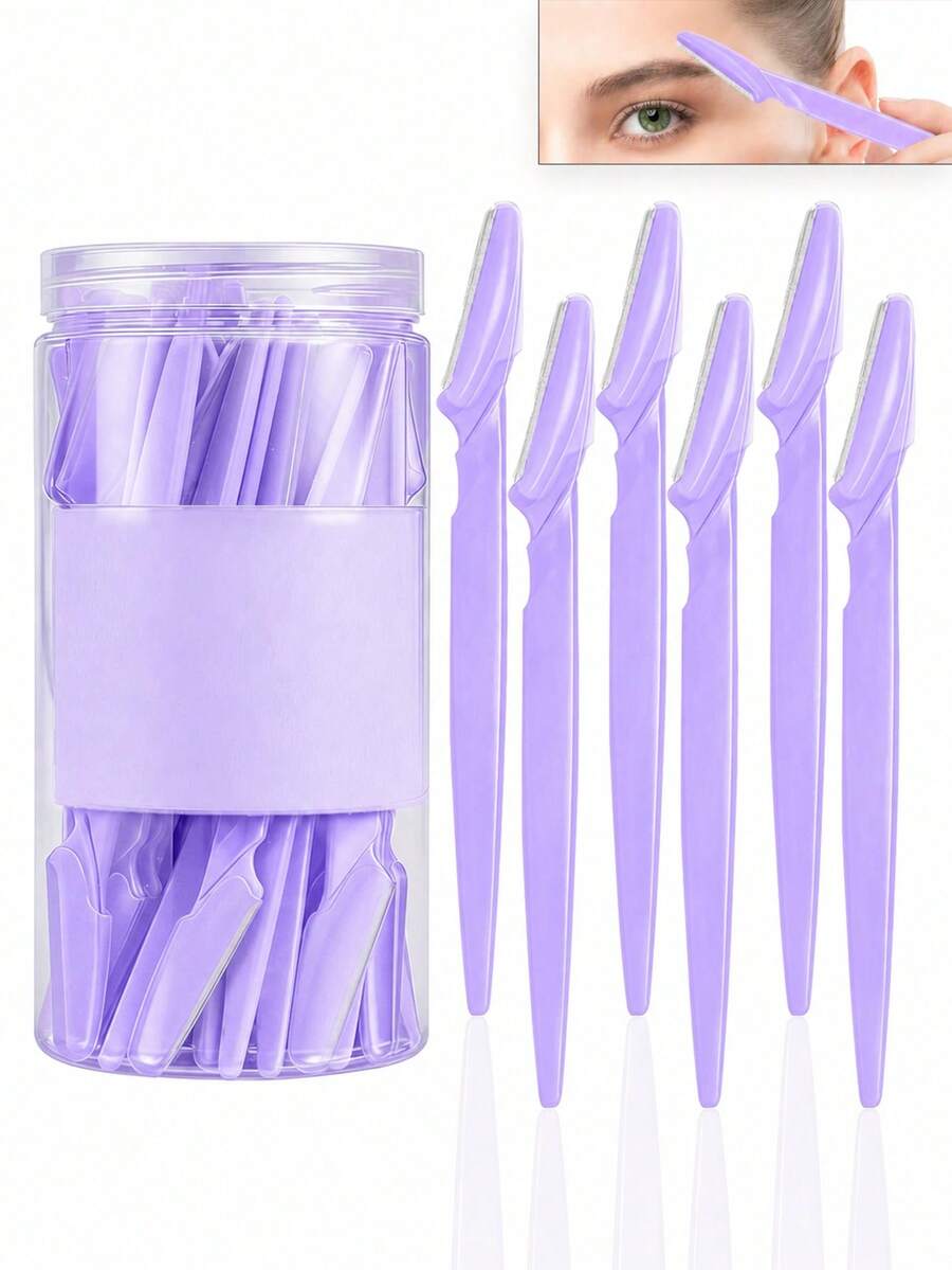 Juego de 30 piezas de rasuradoras de cejas moradas, recortadora y rasuradora de cejas, herramienta exfoliante para la piel, recortadora para depilación corporal y juego de rasuradora facial y de cejas, cuchillas de mango largo con cubierta protectora de precisión, herramientas de cuidado de cejas para mujeres, adecuado para uso diario o de viaje - Púrpura - Ver 1