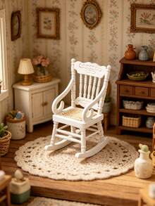 1pc 10.2cm Dollhouse Miniature Rocking Chair, Multi-Color High Back Curved Armrest Rocking Design, Miniature Scene Construction, Doll Photography Backdrop Decoration, 1:12 Scale Dollhouse Interior Furniture Accessory, Suitable For Christmas, Birthday, Valentine's Day Gifts, Bedroom, Living Room, Country Cottage Micro Landscape Decor, All-Season Handmade Miniature Craft - Multicolor - View 10