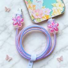 Flower Design Cable Protector, Anti-Breakage Charging Cable Protector, Compatible With IPhone 12-15/16, Type-C & Lightning Data Cable Protector, Cute Decorative Charging Cable Protector - Multicolor - View 3