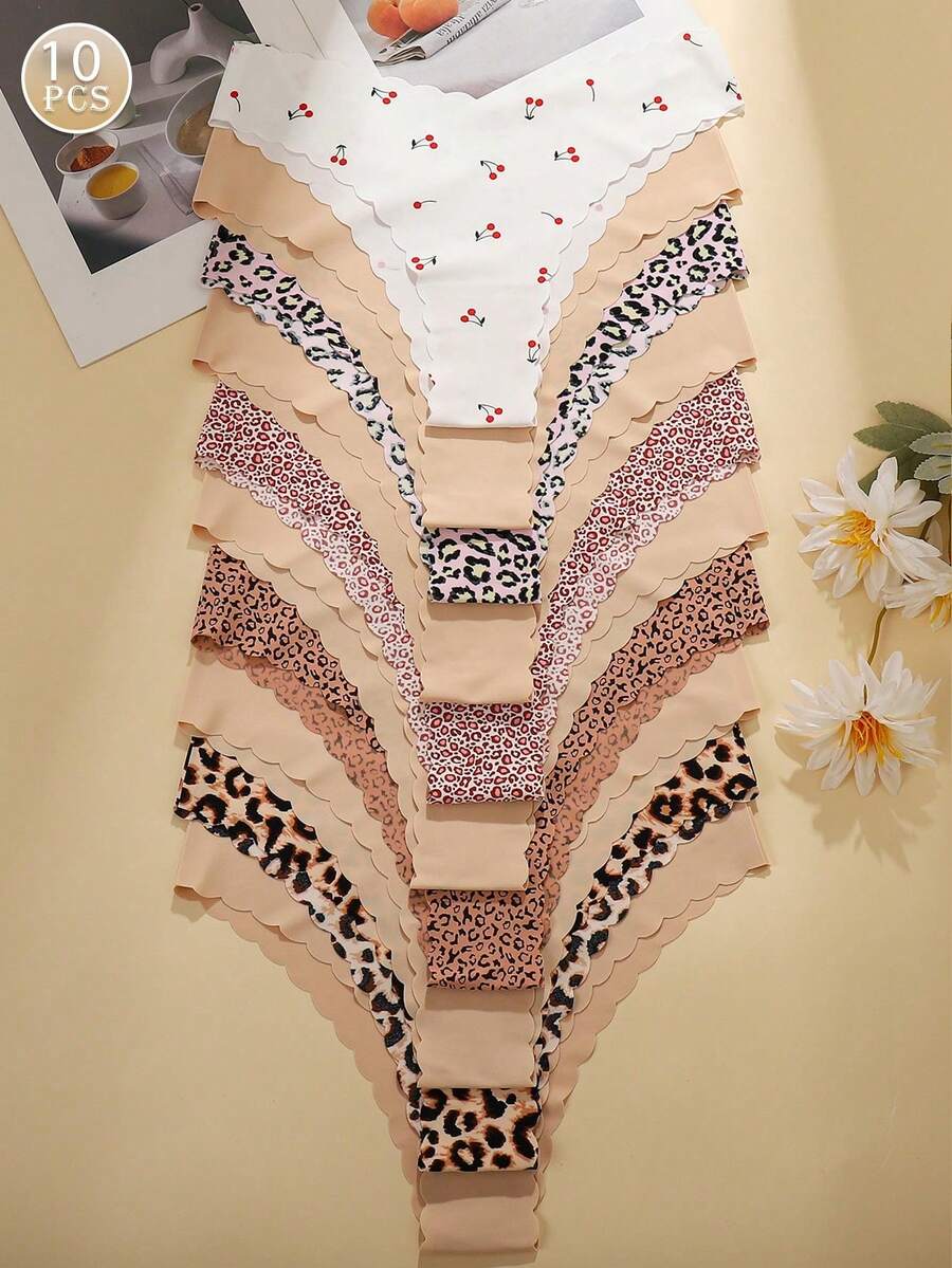 10 Pieces/Pack - Seamless Panties With Scalloped Edge For Women, Comfortable And Sexy Skin-Friendly Fabric, Seamless Bikini Panties For Ladies - 黑與白 - 查看 1