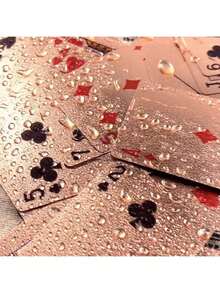 1 Set Waterproof 24K Gold Foil Playing Cards - Black & Gold Plastic Poker Deck With Shiny Foil Surface, Durable & Flexible, Perfect For Magic Shows, Parties, Game Nights, Home Entertainment & Holiday Gifts For Valentine's Day, New Year & Halloween - Pink - View 3