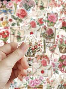 50pcs Flower & Letter Stickers For Scrapbooking, Journal, Photo Album, Phone Case, Planner, Guitar, Skateboard, Violin School Supplies - Flowers and Letters - View 2
