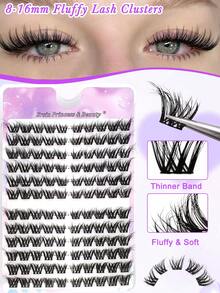 120pcs 8-16mm Mixed Length Fluffy Cluster False Eyelashes, Cat Eye Style, Angled Winged Fox Eye Look, Segmented Pointed Single Cluster Lash Extensions For Individual Application - Black - View 4