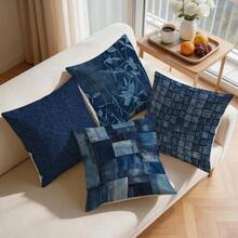 4pcs/1pc Blue Textured Abstract Pattern Pillow Covers, Without Inserts, Single-Sided Printed Pillow Covers, Suitable For Living Room Bedroom Home Decor, All Season Pillow Covers - Multicolor - View 8