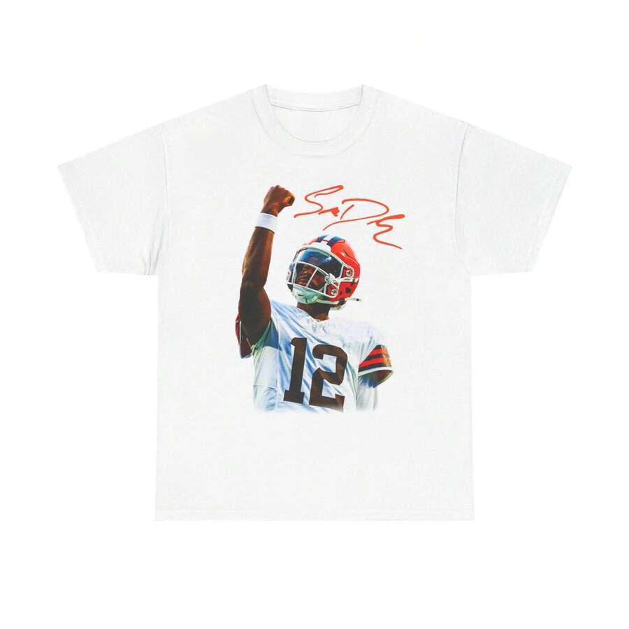 Men's Shedeur Sanders Celly Number 12 Football Player Portrait Signature Graphic T-Shirt, Black Cotton College Football Fan Sports Casual Summer Tee - White - View 1