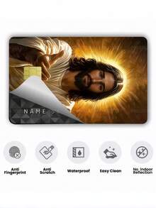 1入救贖之神信用卡保護貼卡套，Save & Bless God Bless You PVC材質防指紋耐用防刮耐磨貼皮，派對生日禮物，適用男女款，小晶片卡、銀行卡、信用卡、交通卡、房卡、學生校園卡個性化DIY，隱私保護 - 多色 - 查看 5
