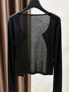 Selendang/Jaket Penutup Rajut Ringan Wanita Musim Semi/Panas, Pelindung Matahari Warna Hitam - Hitam - View 2