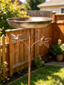 Vintage Copper & Iron Bird Bath & Feeder 2-In-1, Rust-Resistant Garden Decor With Non-Slip Stake - QS121 - View 11